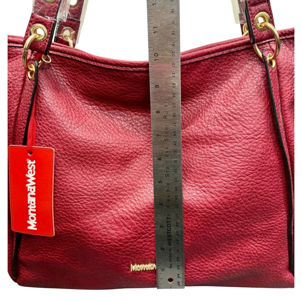 Wrangler Montana West Red Faux Leather Tote Bag Purse Handbag with Pouch - Picture 4 of 13